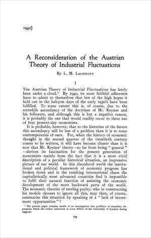 Cover of "A Reconsideration of the Austrian Theory of Industrial Fluctuations"