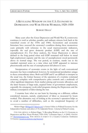 Cover of A Revealing Window on the U.S. Economy in Depression and War: Hours Worked, 1929–1950