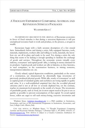 Cover of A Thought Experiment Comparing Austrian and Keynesian Stimulus Packages