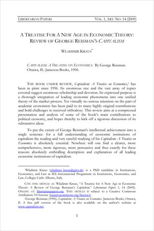Cover of A Treatise for A New Age in Economic Theory: A Review of George Reisman’s Capitalism (Book Review)