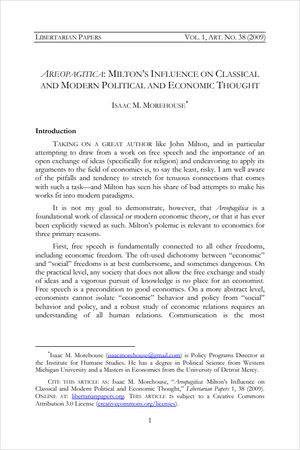 Cover of Areopagitica: Milton’s Influence on Classical and Modern Political and Economic Thought