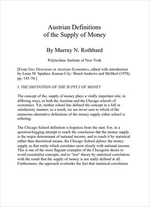 Cover of Austrian Definitions of the Supply of Money