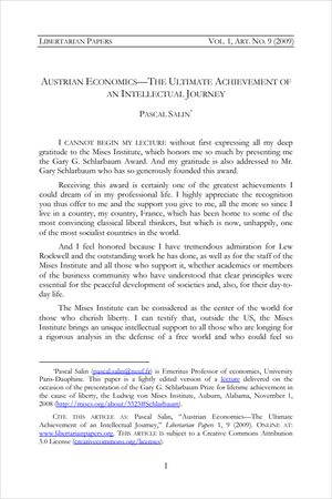 Cover of Austrian Economics—The Ultimate Achievement of an Intellectual Journey