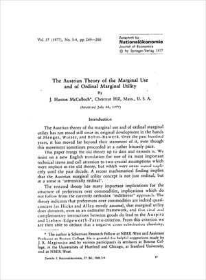 Cover of "Austrian Theory of the Marginal Use and of Ordinal Marginal Utility, The"