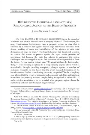 Cover of Building the Cathedral as Sanctuary: Recognizing Action as the Basis of Property