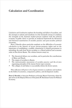 Cover of Calculation and Coordination: Essays on Socialism and Transitional Political Economy