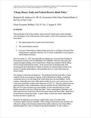 Cover of "Cheap Money, Gold, and the Federal Reserve Bank Policy"