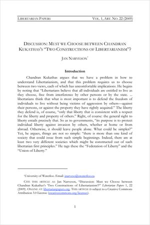 Cover of Discussion: Must we Choose between Chandran Kukathas’s “Two Constructions of Libertarianism”?