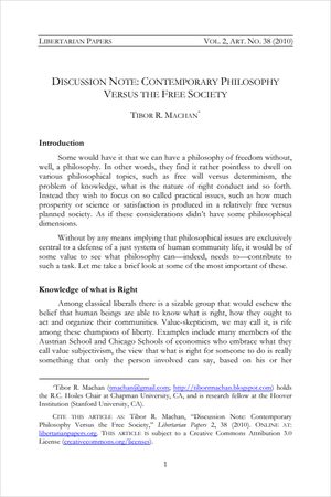 Cover of Discussion Note: Contemporary Philosophy Versus the Free Society