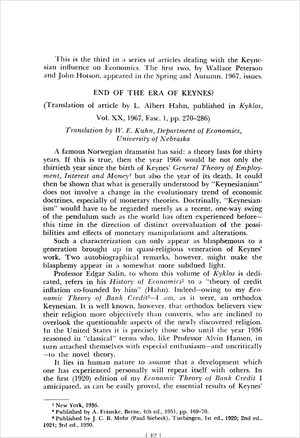 Cover of "End of the Era of Keynes?"