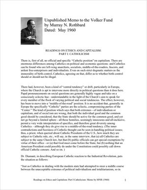 Cover of Ethics and Capitalism, Part I, Catholicism