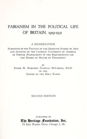 Cover of Fabianism in the Political Life of Britain - 1919-1931