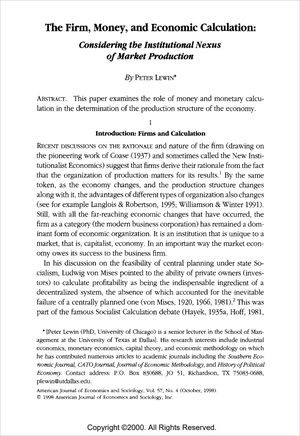 Cover of "Firm, Money, and Economic Calculation: Considering the Institutional Nexus of Market Production, The"