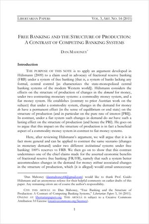 Cover of Free Banking and the Structure of Production: A Contrast of Competing Banking Systems