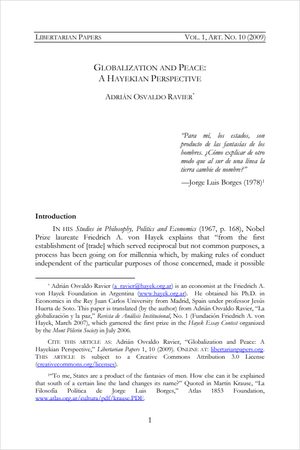 Cover of Globalization and Peace: A Hayekian Perspective