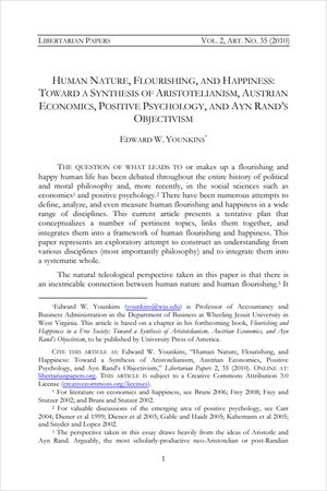 Cover of Human Nature, Flourishing, and Happiness: Toward a Synthesis of Aristotelianism, Austrian Economics, Positive Psychology, and Ayn Rand’s Objectivism