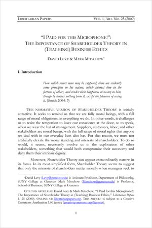 Cover of "I Paid for this Microphone!" The Importance of Shareholder Theory in (Teaching) Business Ethics