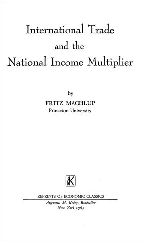 Cover of International Trade and the National Income Multiplier