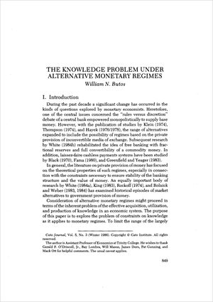 Cover of "Knowledge Problem under Alternative Monetary Regimes, The"