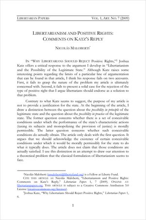 Cover of Libertarianism and Positive Rights: Comments on Katz’s Reply
