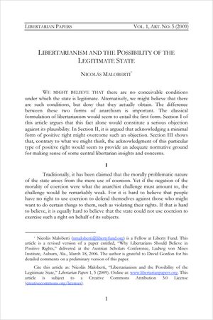 Cover of Libertarianism and the Possibility of the Legitimate State