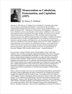 Cover of Memorandum on Catholicism, Protestantism, and Capitalism (1957)
