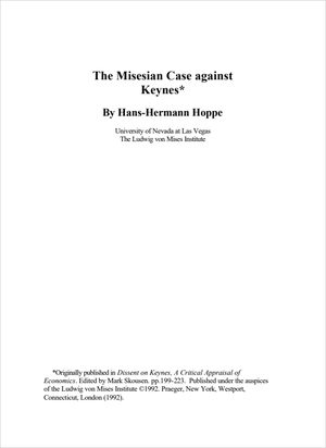 Cover of "Misesian Case Against Keynes, The"