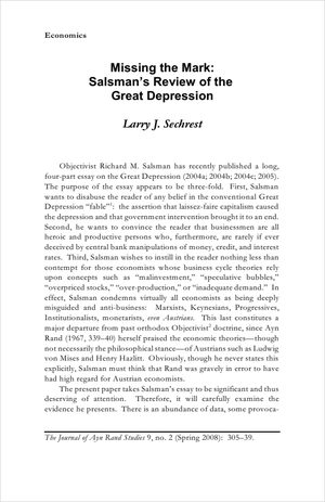 Cover of "Missing the Mark: Salsman's Review of the Great Depression"