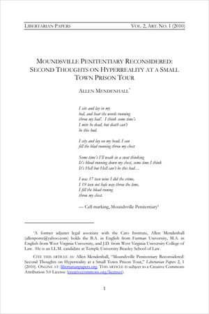 Cover of Moundsville Penitentiary Reconsidered: Second Thoughts on Hyperreality at a Small Town Prison Tour