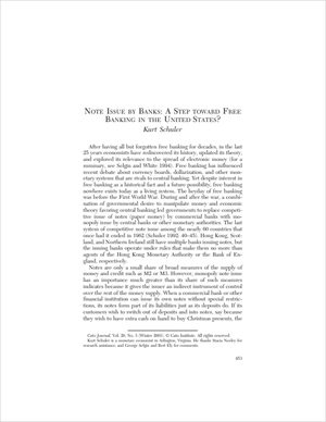 Cover of "Note Issue by Banks: A Step toward Free Banking in the United States?"
