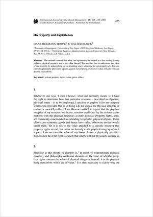 Cover of "On Property and Exploitation"