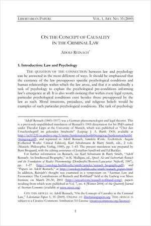 Cover of On The Concept of Causality in the Criminal Law