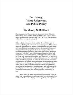 Cover of Praxeology, Value Judgments, and Public Policy