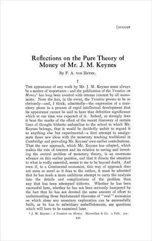 Cover of "Reflections on the Pure Theory of Money of Mr. J.M. Keynes"