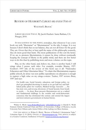 Cover of Review of Huebert’s Libertarianism Today