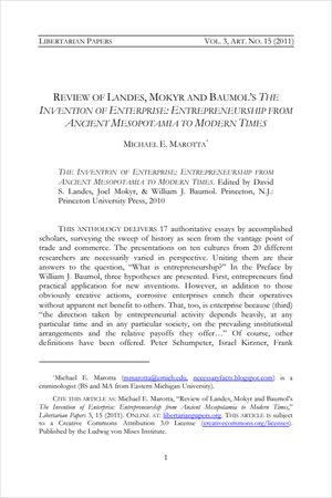 Cover of Review of <i>The Invention of Enterprise</i>
