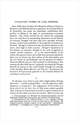 Cover of "The Collected Works of Carl Menger"