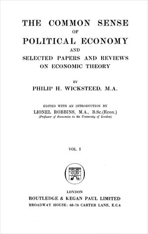 Cover of The Common Sense of Political Economy, Volume 1