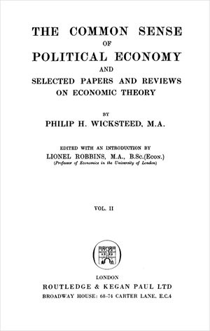 Cover of The Common Sense of Political Economy, Volume 2
