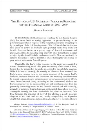 Cover of The Ethics of US Monetary Policy in Response to the Financial Crisis of 2007-2009