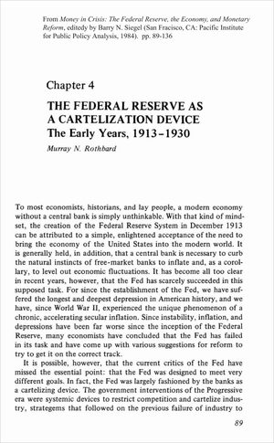 Cover of The Federal Reserve as a Cartelization Device