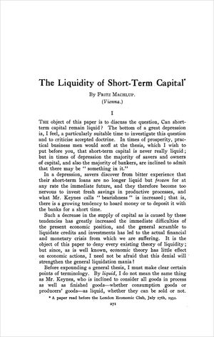 Cover of "The Liquidity of Short-Term Capital"