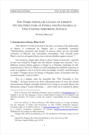 Cover of The Third Axiom, or A Logic of Liberty: On the Structure of Ethics and Economics as One Unified Aprioristic Science