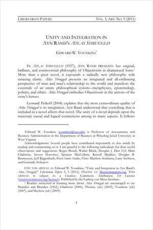 Cover of Unity and Integration in Ayn Rand’s <i>Atlas Shrugged</i>