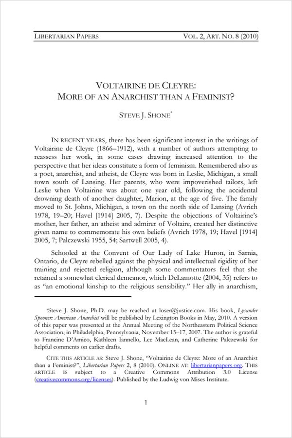Cover of Voltairine de Cleyre: More of an Anarchist than a Feminist?