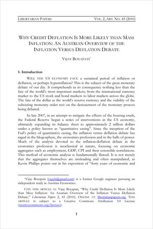 Cover of Why Credit Deflation Is More Likely than Mass Inflation: An Austrian Overview of the Inflation Versus Deflation Debate